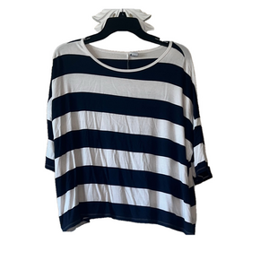 old navy crew neck Striped Black and White Women's Top